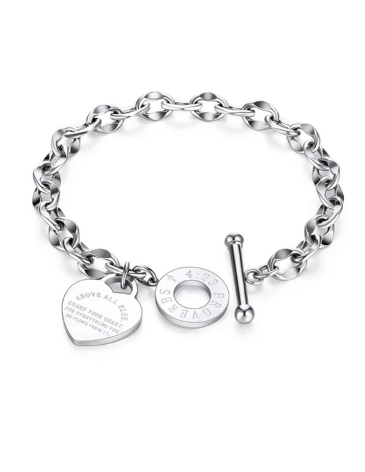 Proverbs 4:23 Engraved Chain Bracelet