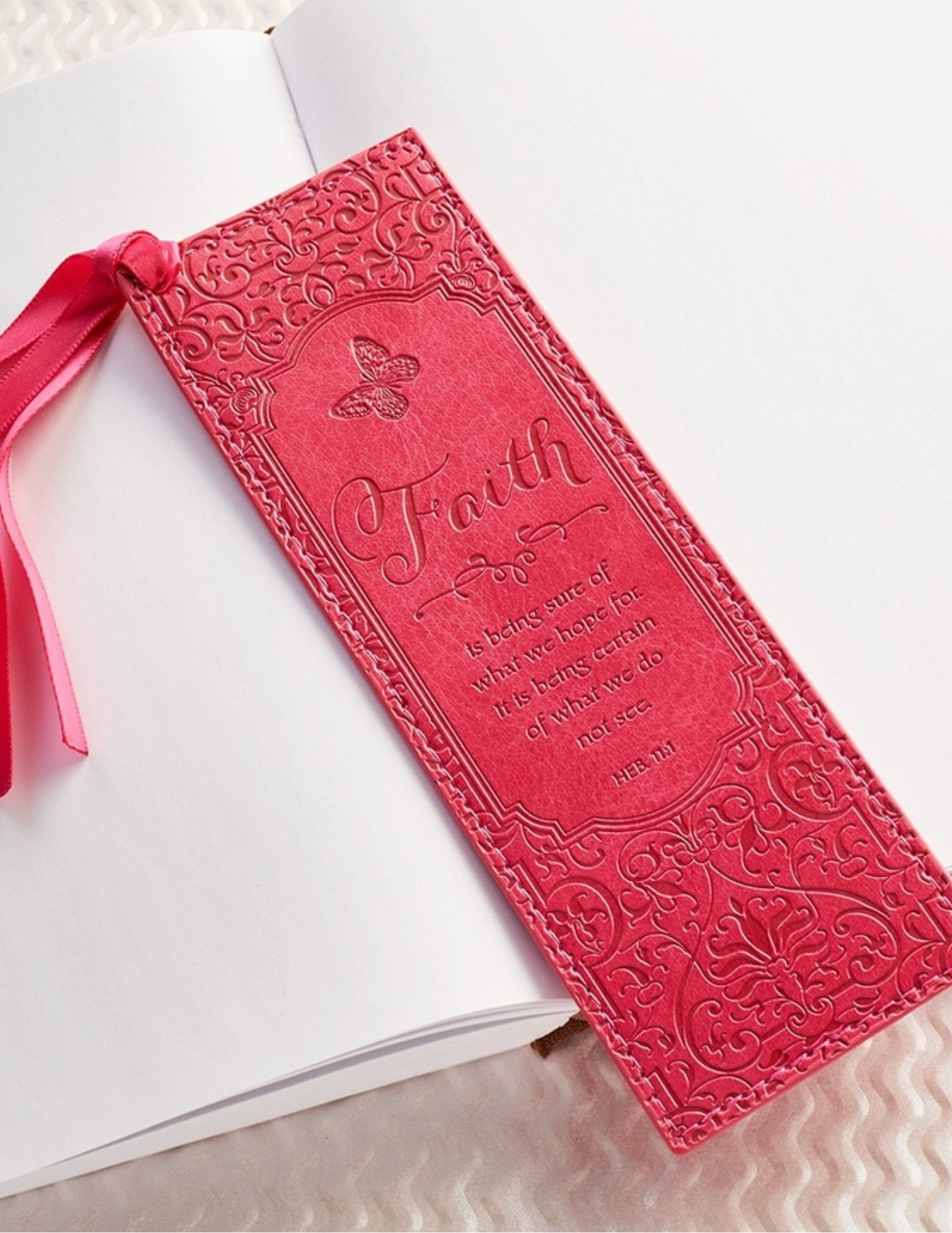 Hebrews 11:1 Pink Faux Leather Bookmark