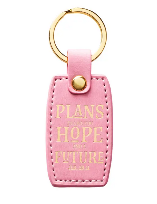 "Plans to Give You Hope & a Future" Pink Faux Leather Keychain – Jeremiah 29:11