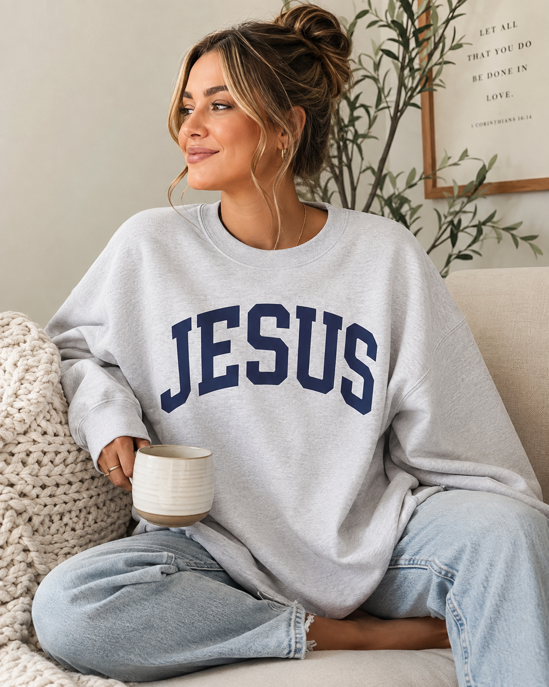 Jesus Varsity Crewneck Sweatshirt | Christian Fleece Pullover