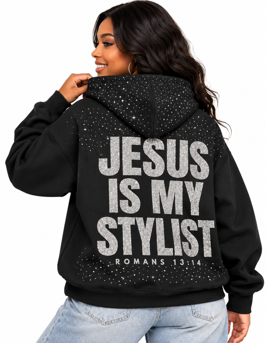 Jesus Is My Stylist Sparkle Zip-Up Hoodie | Christian Streetwear