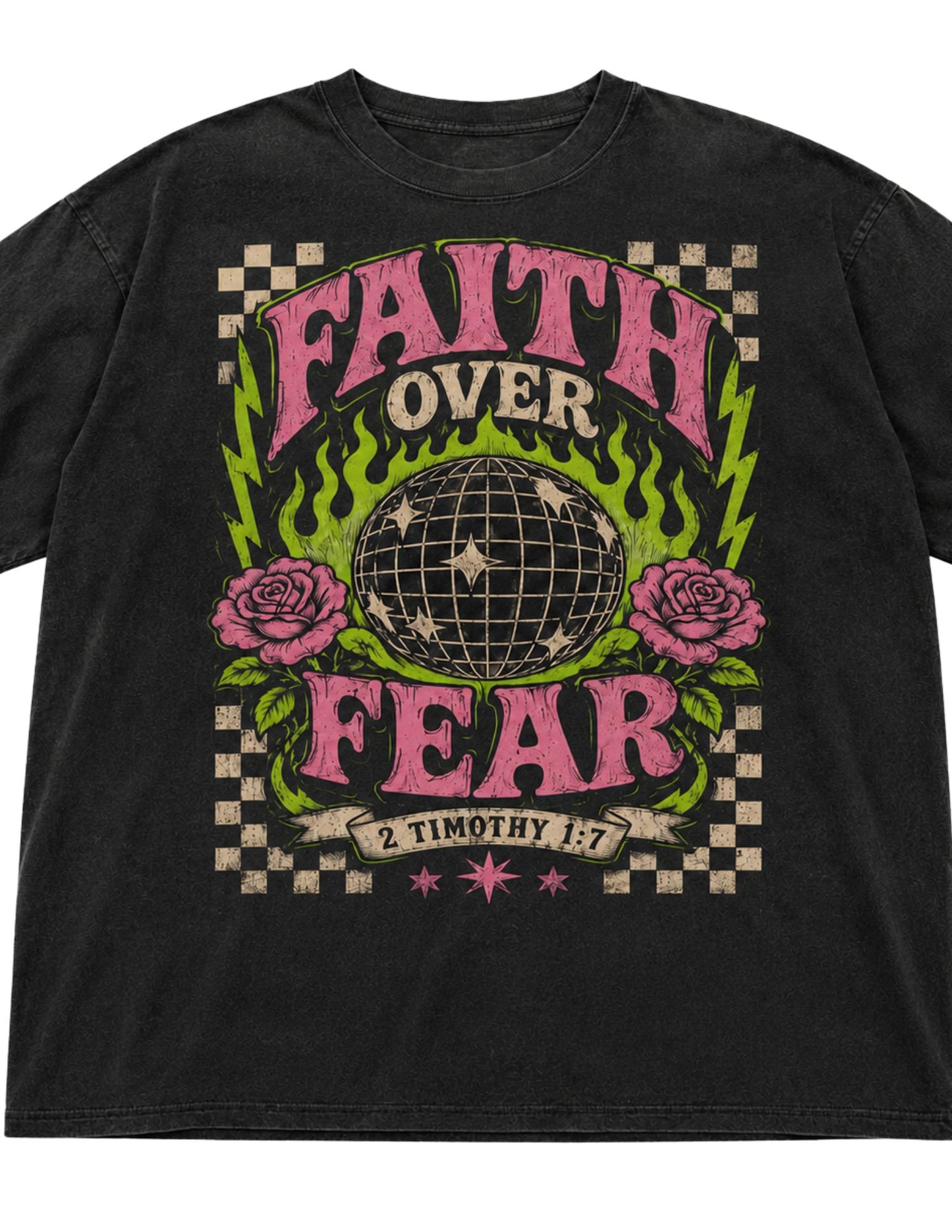 Faith Over Fear Christian Oversized Graphic Tee | 2 Timothy 1:7