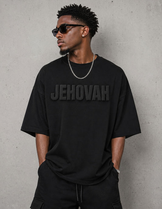 Jehovah 3D Puff Print Tee – Black Christian Graphic T-Shirt.