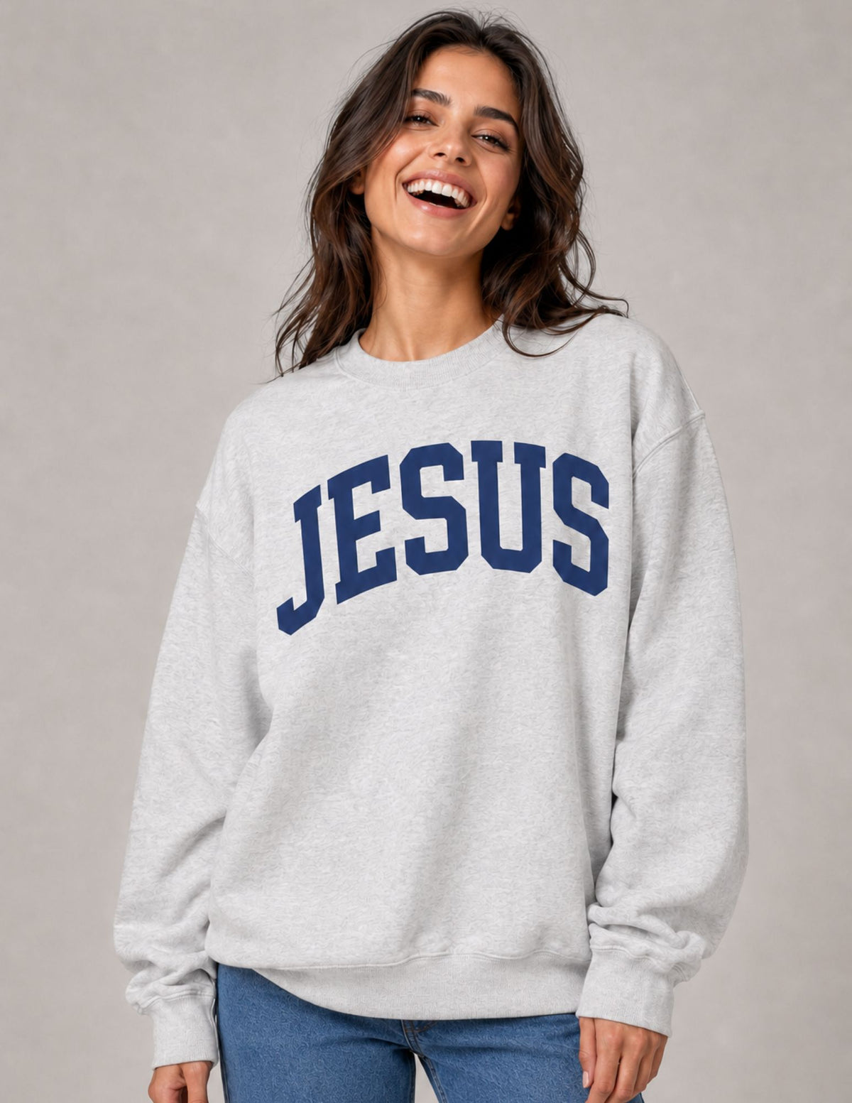 Jesus Varsity Crewneck Sweatshirt | Christian Fleece Pullover