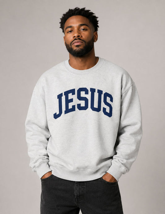 Jesus Varsity Crewneck Sweatshirt | Christian Fleece Pullover