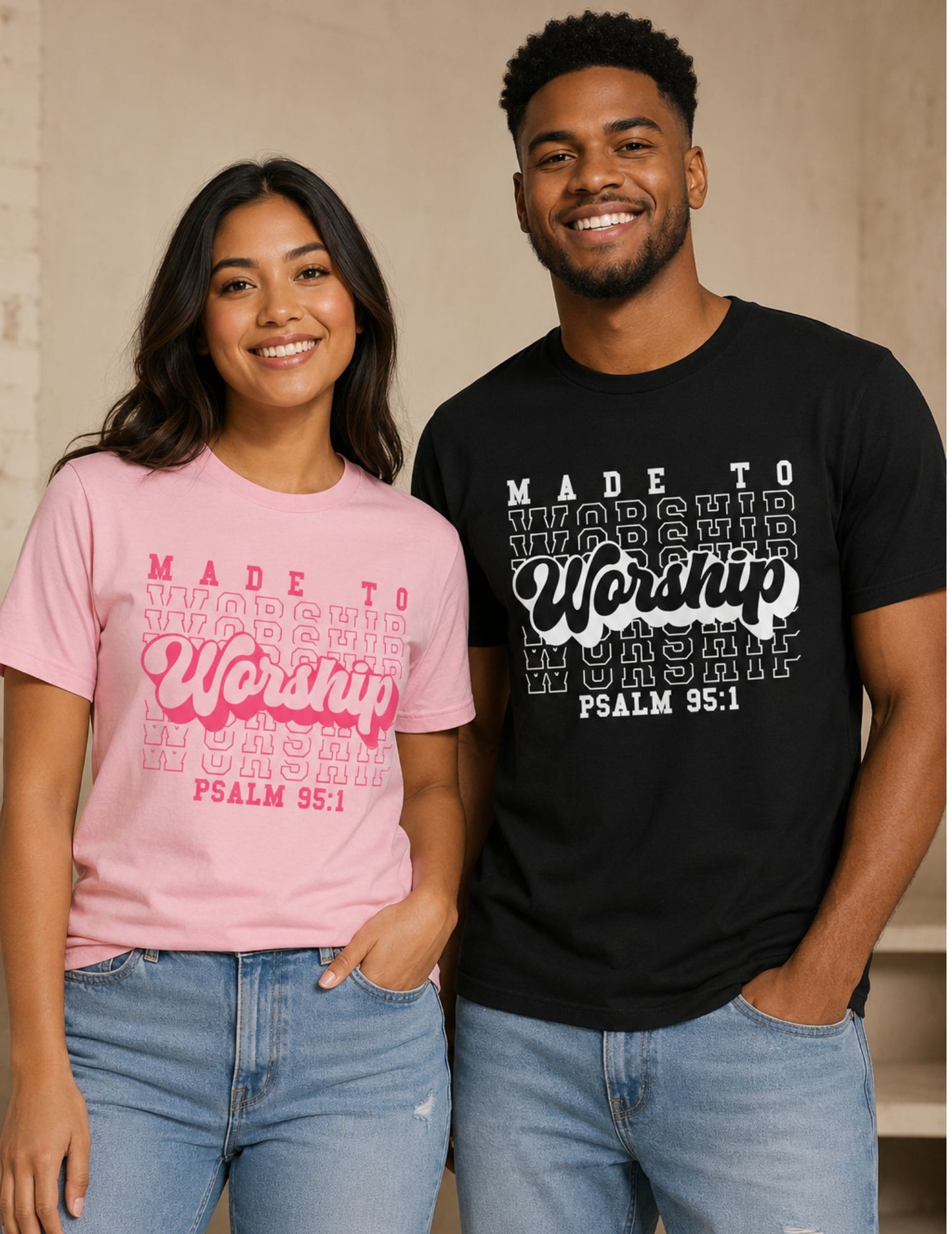 Made to Worship Christian T-Shirt – Pink Psalm 95:1 Faith Tee