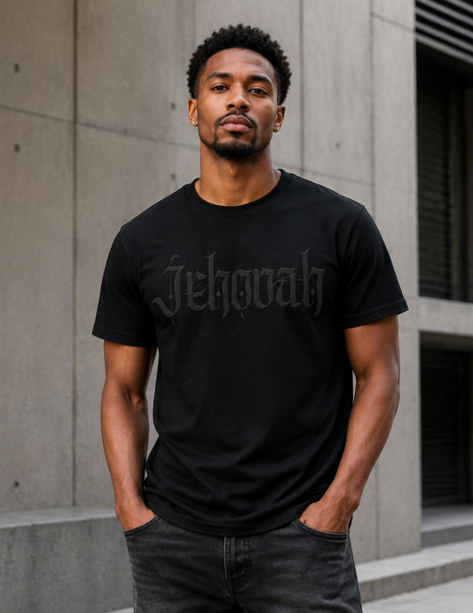 Jehovah Black-on-Black Puff Print Christian T-Shirt