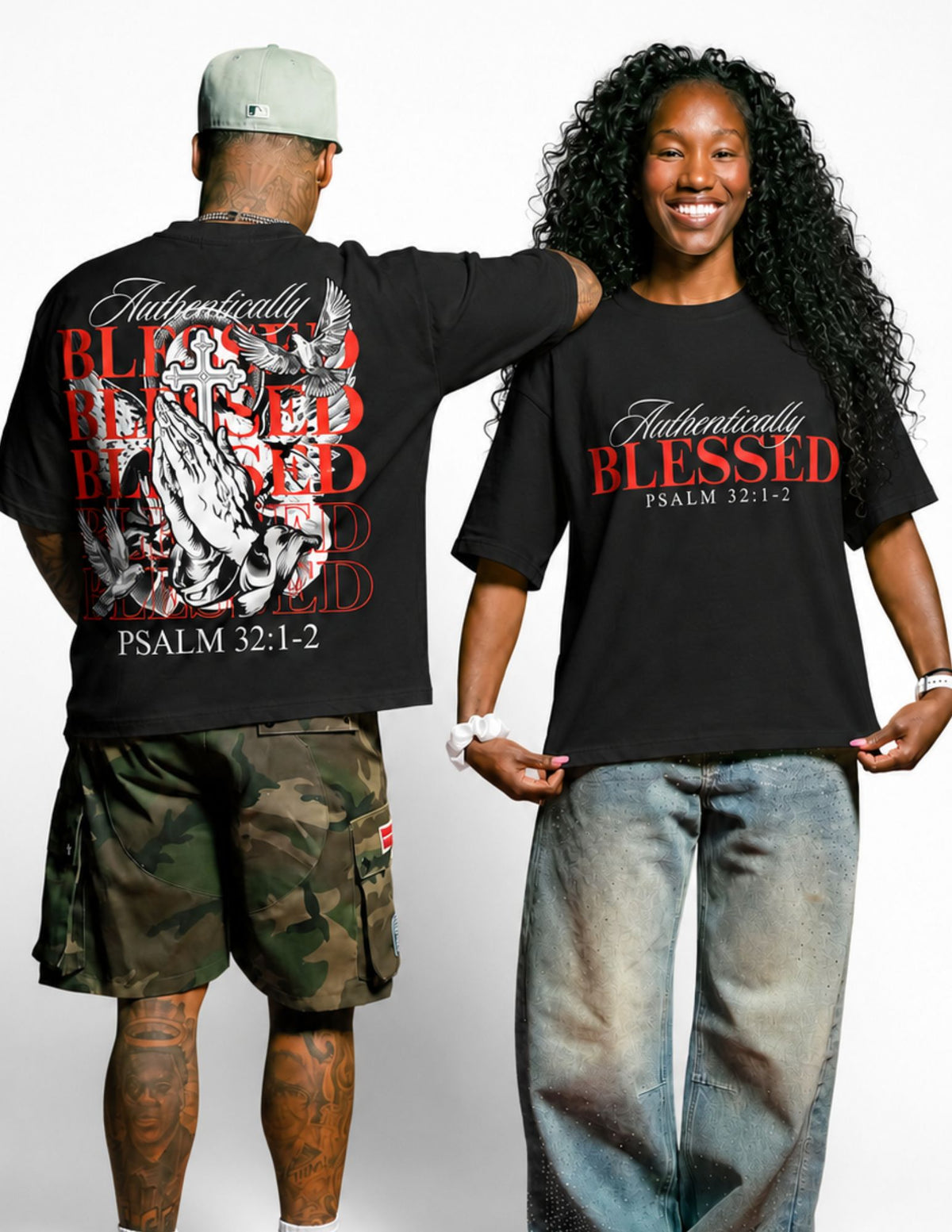 Authentically Blessed Psalm 32:1–2 Oversized Christian T-Shirt