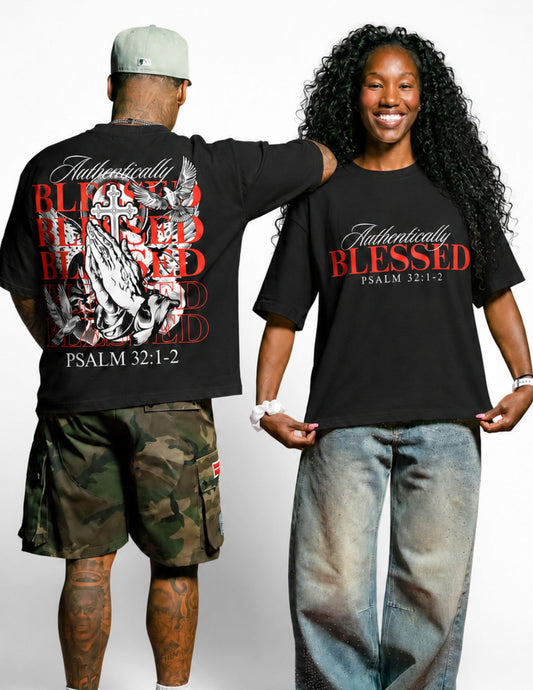 Authentically Blessed Psalm 32:1–2 Oversized Christian T-Shirt