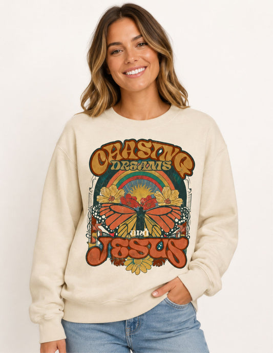 Chasing Dreams and Jesus Retro Christian Crewneck Sweatshirt