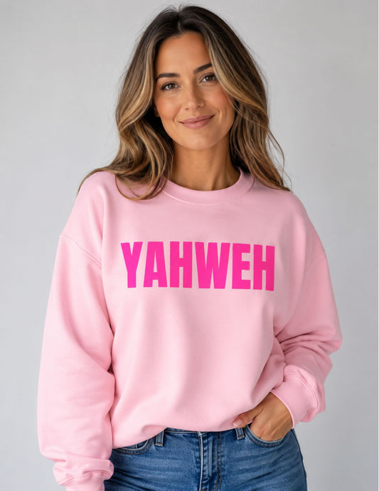 Yahweh Pink Puff Print Christian Crewneck Sweatshirt