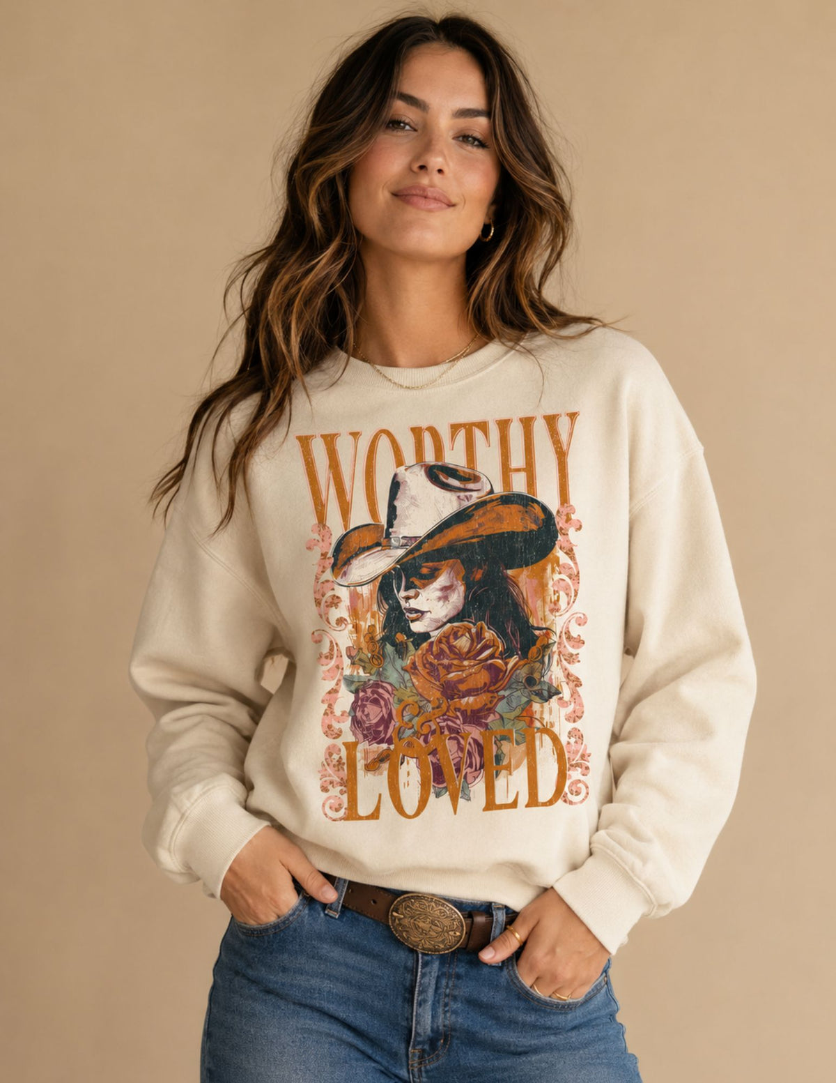 Worthy & Loved Western Christian Crewneck Sweatshirt