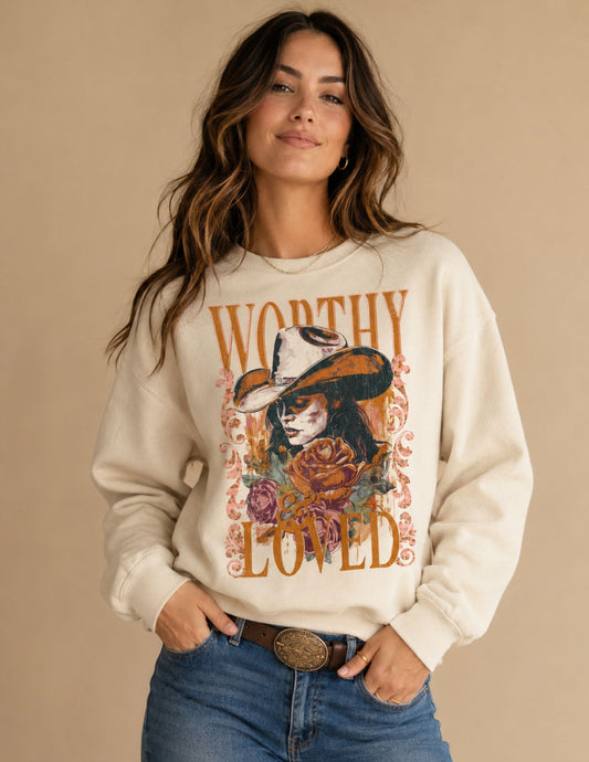 Worthy & Loved Western Christian Crewneck Sweatshirt