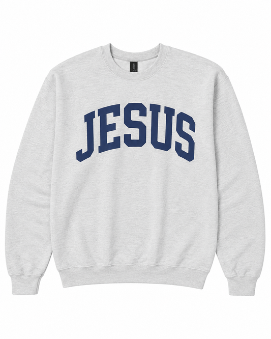 Jesus Varsity Crewneck Sweatshirt | Christian Fleece Pullover