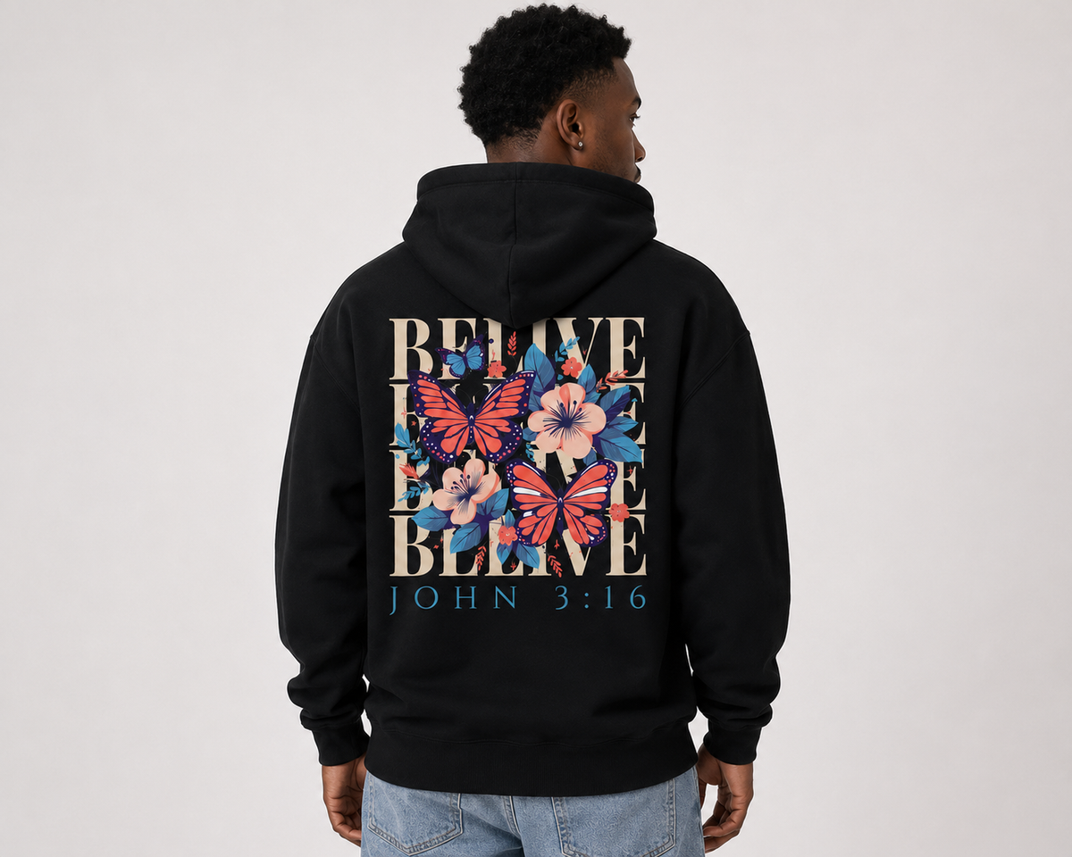 Believe in Love John 3:16 Butterfly Christian Hoodie