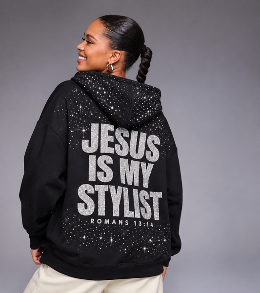 Jesus Is My Stylist Sparkle Zip-Up Hoodie | Christian Streetwear