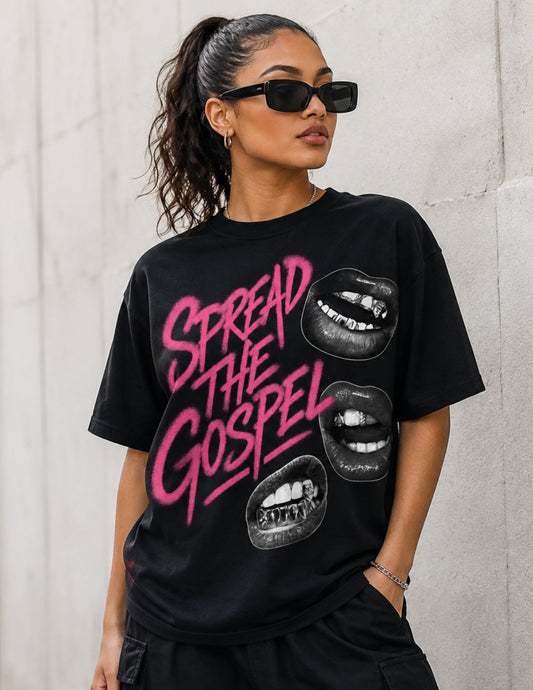 Spread the Gospel Graphic Tee – Black & Pink Christian T-Shirt